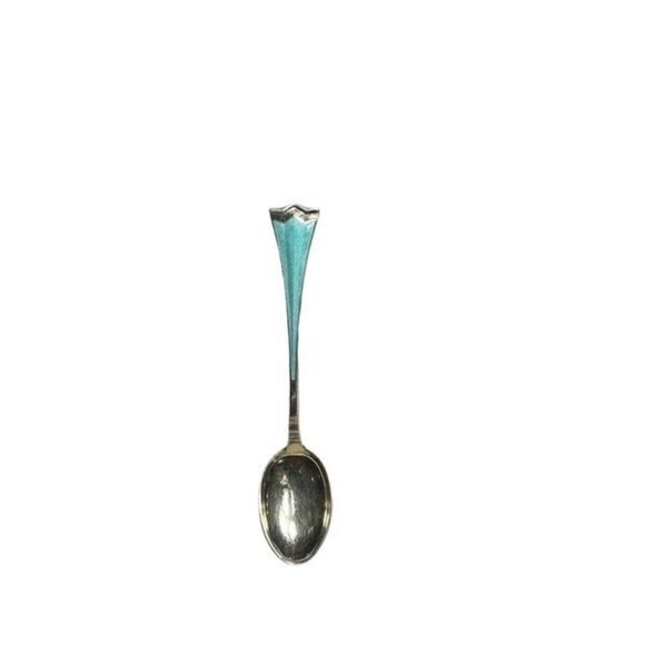 Enamel Demitasse Spoon Sterling Silver Kronesolv J Tostrup Norway Vintage - Picture 7 of 13